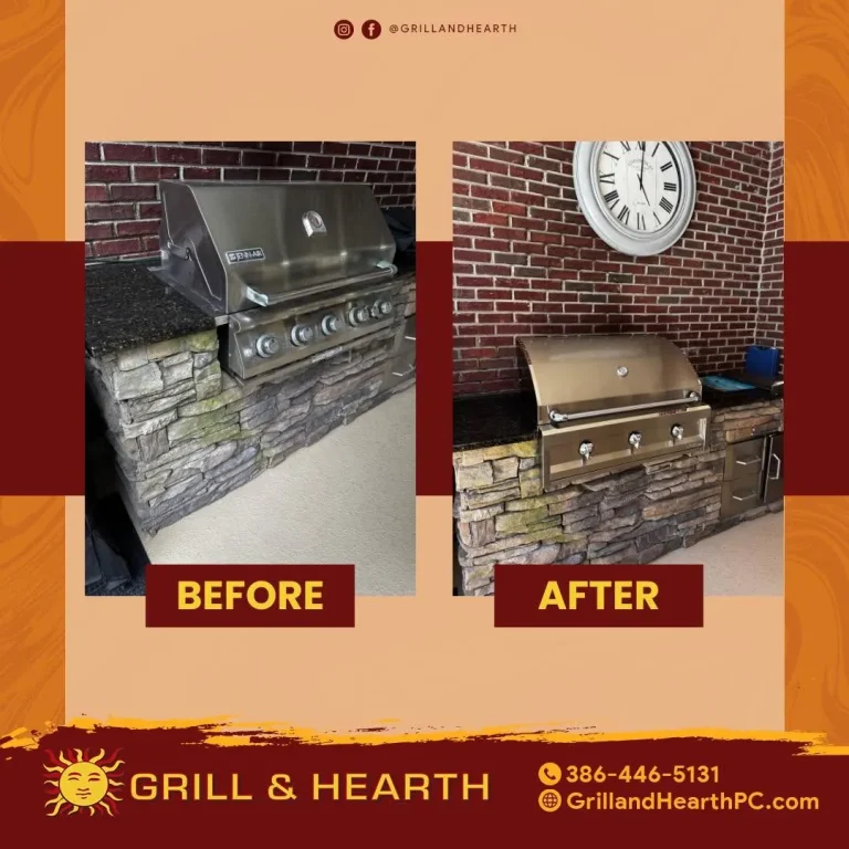 Before and after of an Artisan grill replacing a Jenn-Air grill