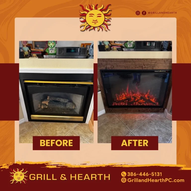 Before and after of a Modern Flames electric fireplace