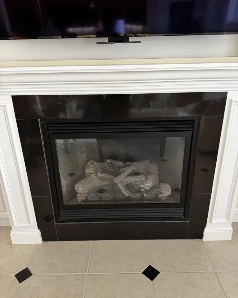 Before during and after of a direct vent gas fireplace converted to electric