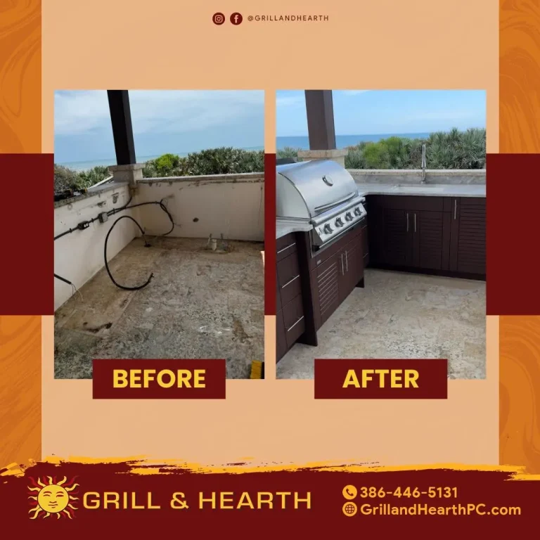 Before and after of an oceanview outdoor kitchen