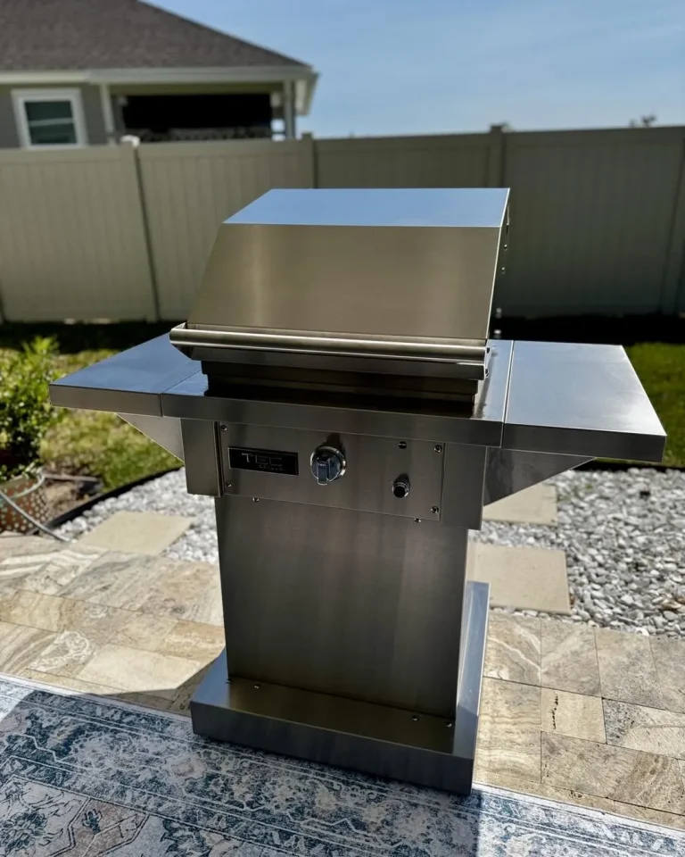 TEC 26 inch freestanding infrared grill on a patio