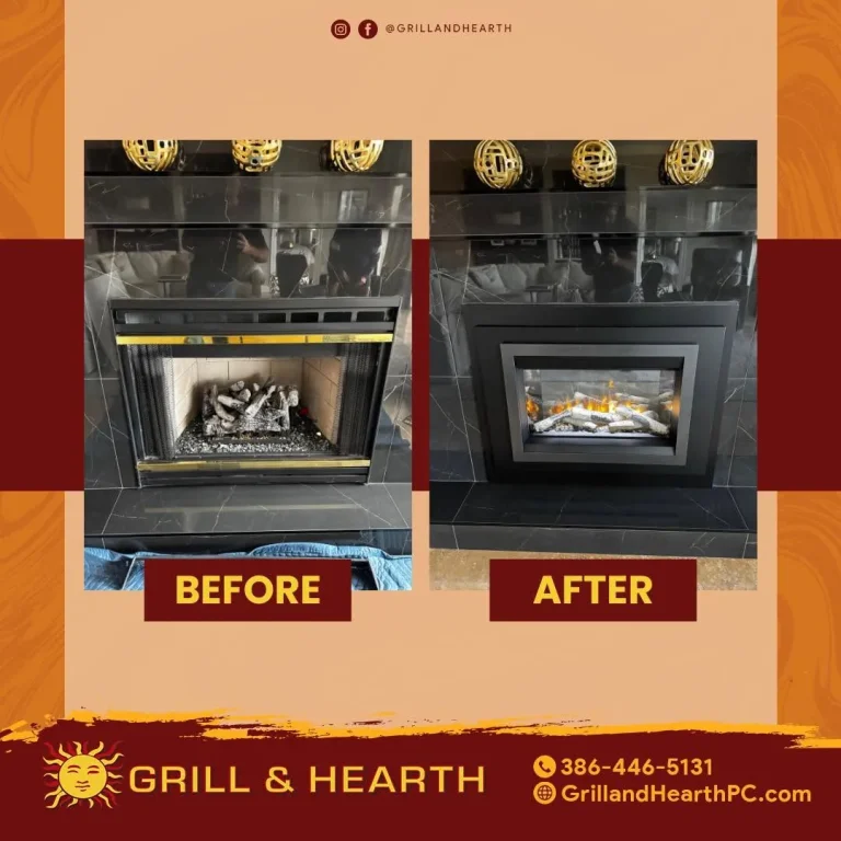 Before and after of a Valor electric fireplace update