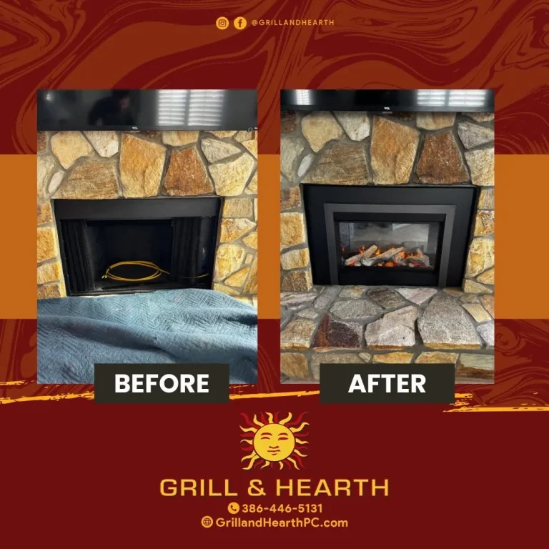 Stone wood burning fireplace updated with a Valor electric fireplace