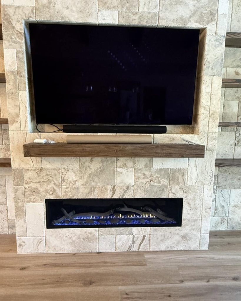Modern linear gas fireplace installed by Grill & Hearth in a Northeast Florida home